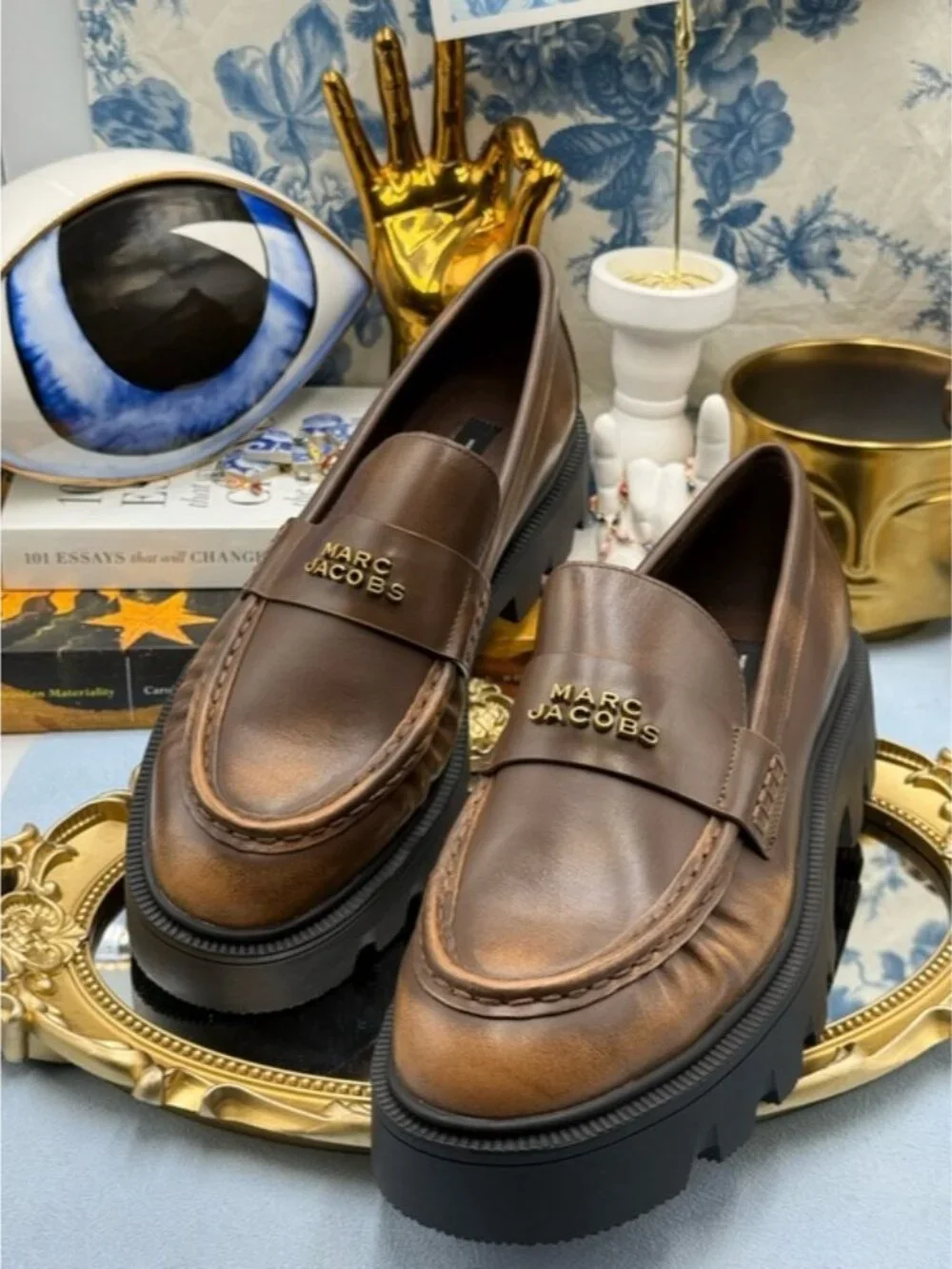 🆕 MARC JACOBS 🧿 NWOB The Distressed Leather Frankie Loafer, Brown - Sz 39 / 9 - Picture 7 of 14